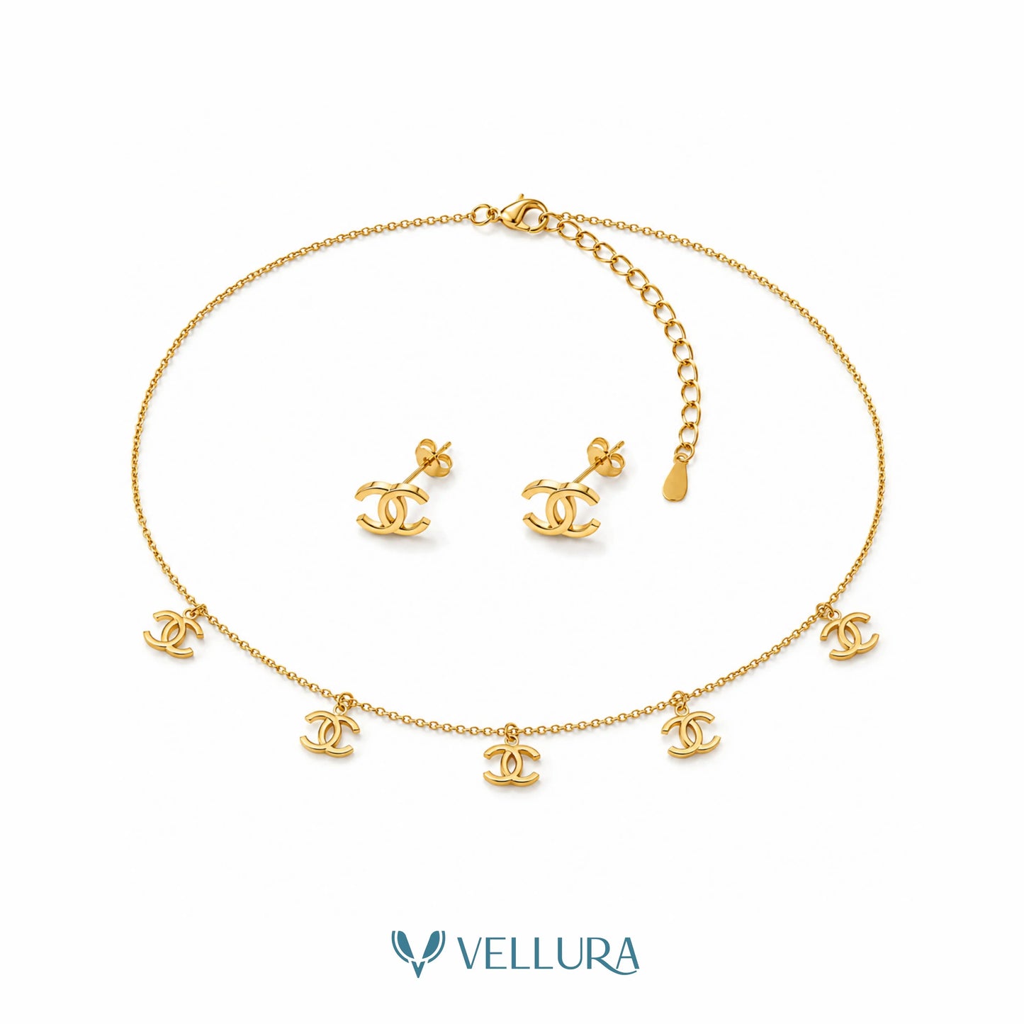 CC Charm Necklace with Earrings