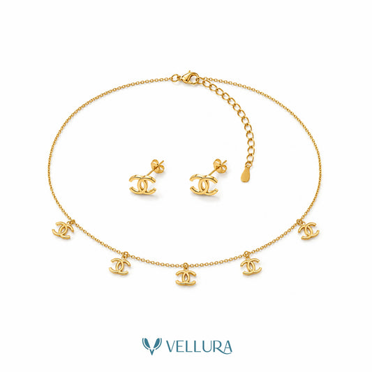 CC Charm Necklace with Earrings