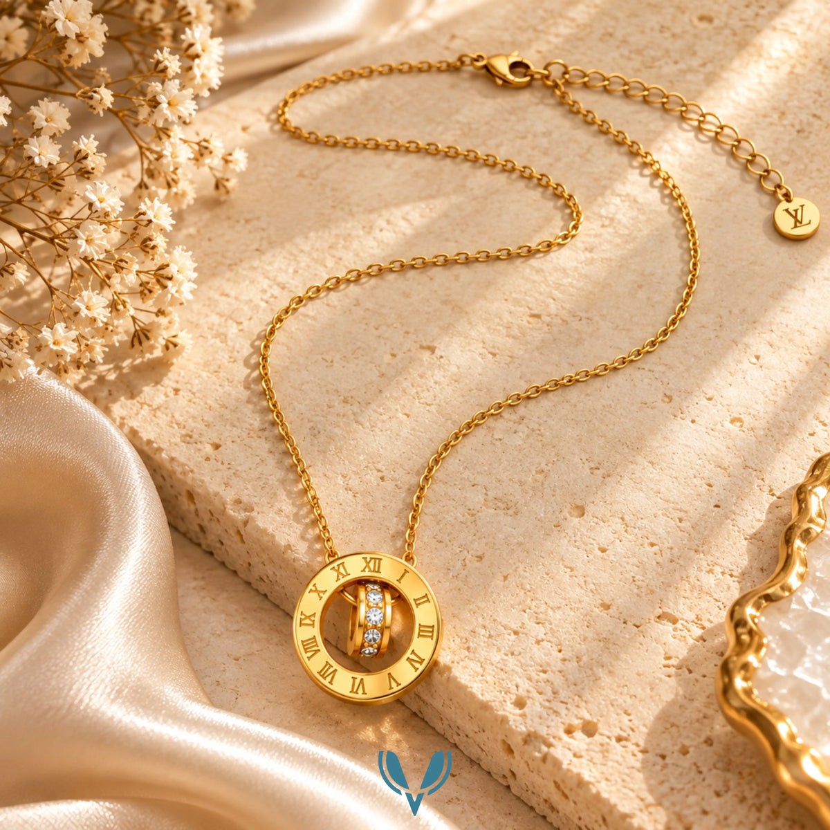 Roman Numeral Rotating Pendant Necklace
