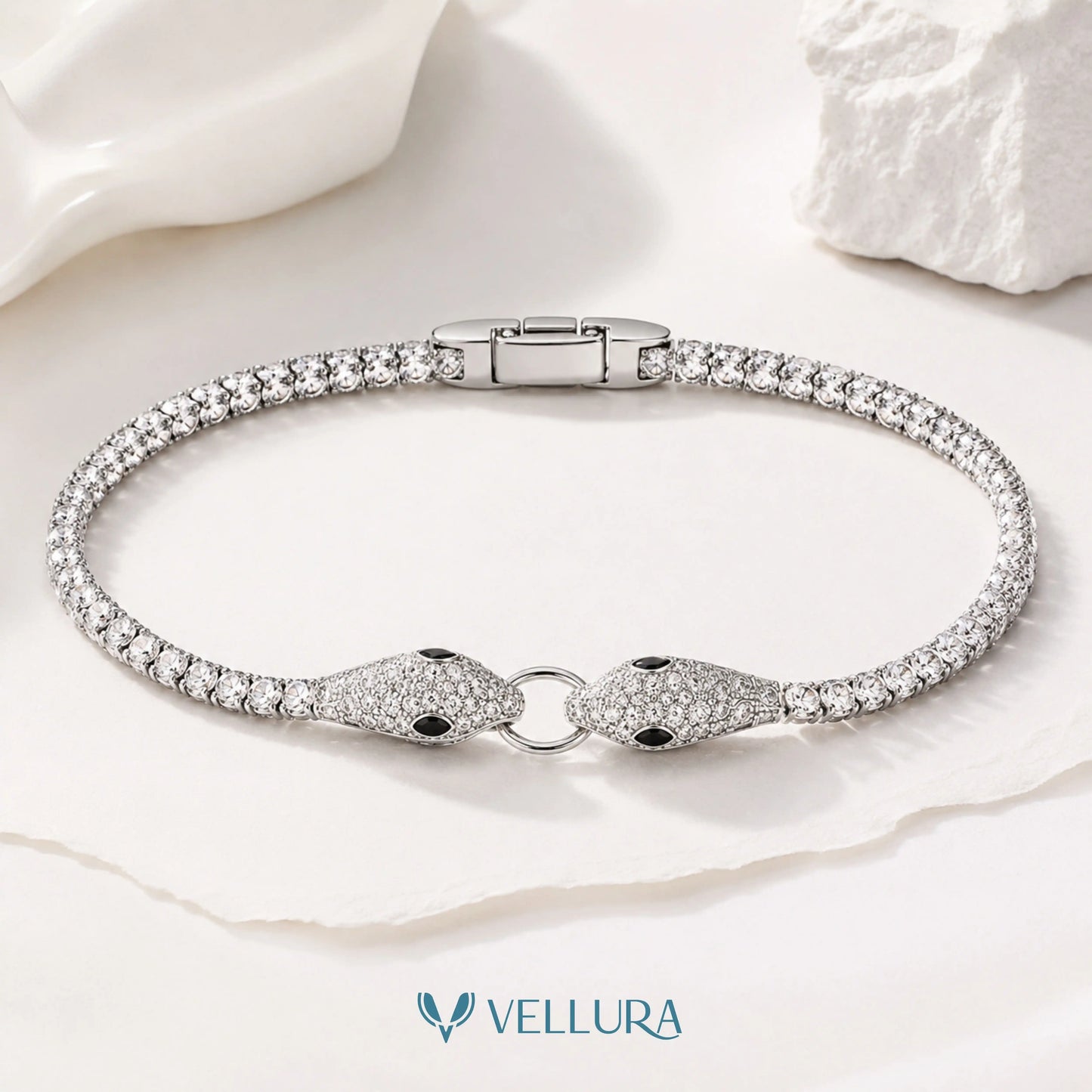 Silver Snake Head Tennis Bracelet