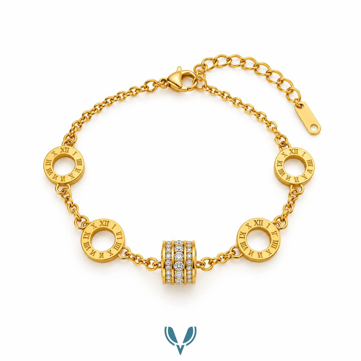 Gold Roman Numeral Charm Bracelet
