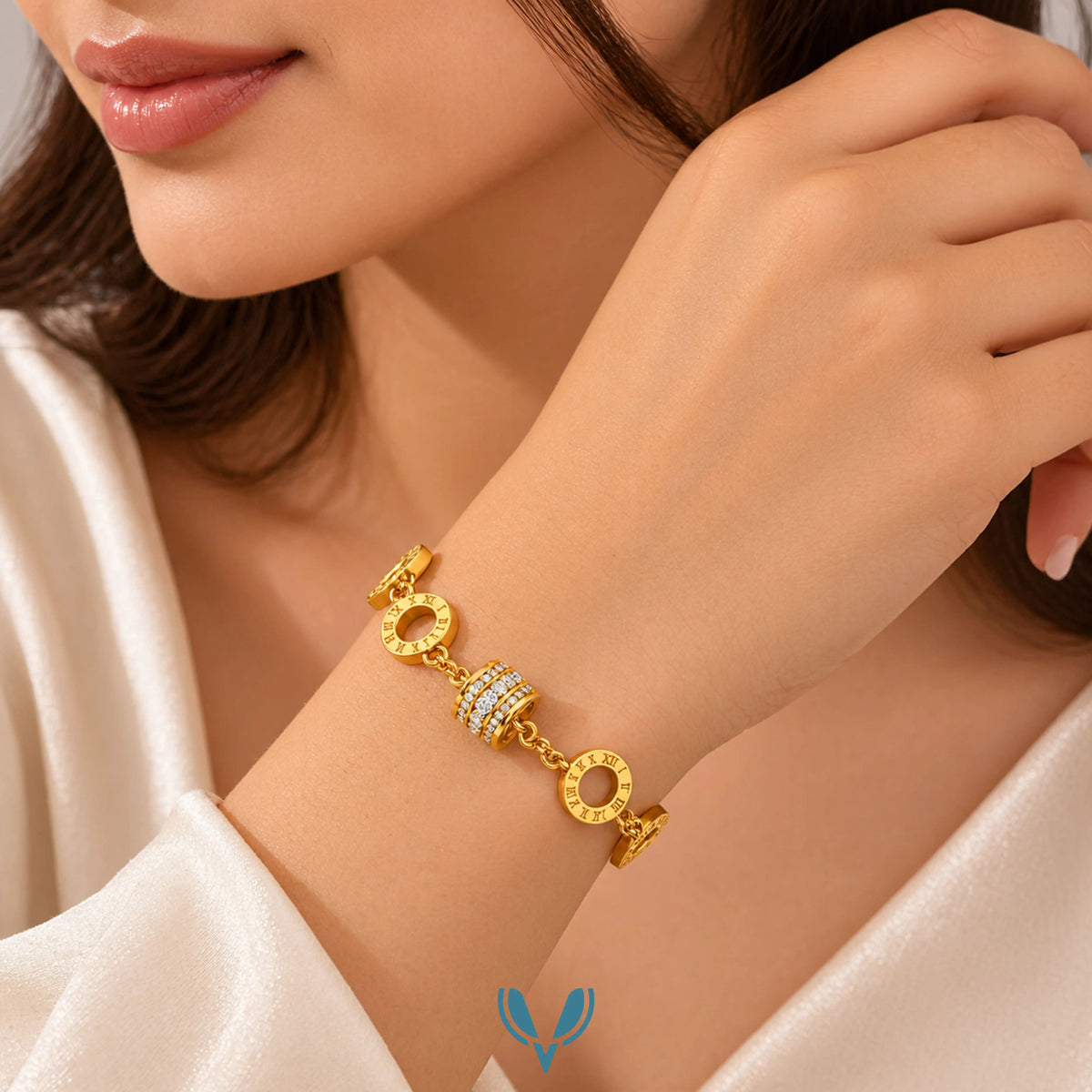 Gold Roman Numeral Charm Bracelet