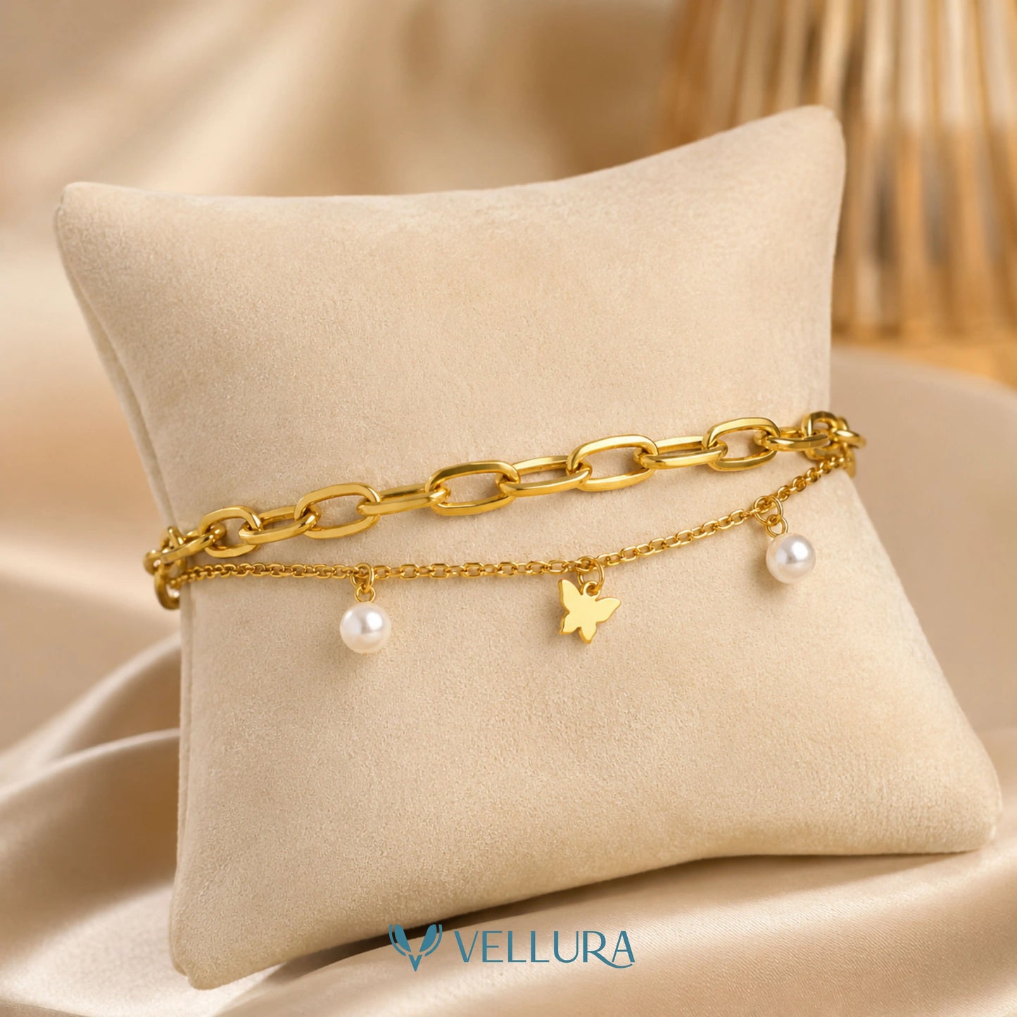 Pearl & Butterfly Charm Bracelet