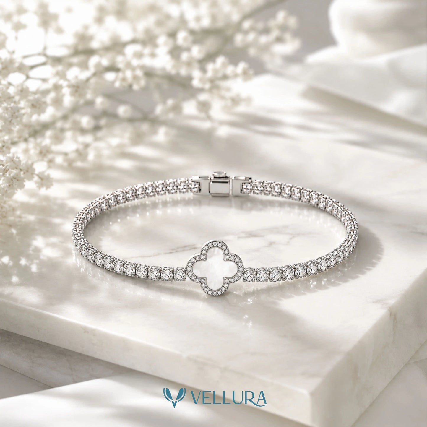 Silver Clover Tennis Bracelet