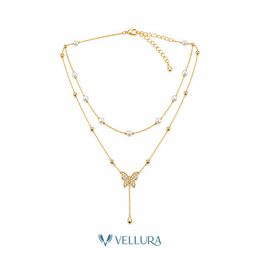 Butterfly Pearl Layered Necklace