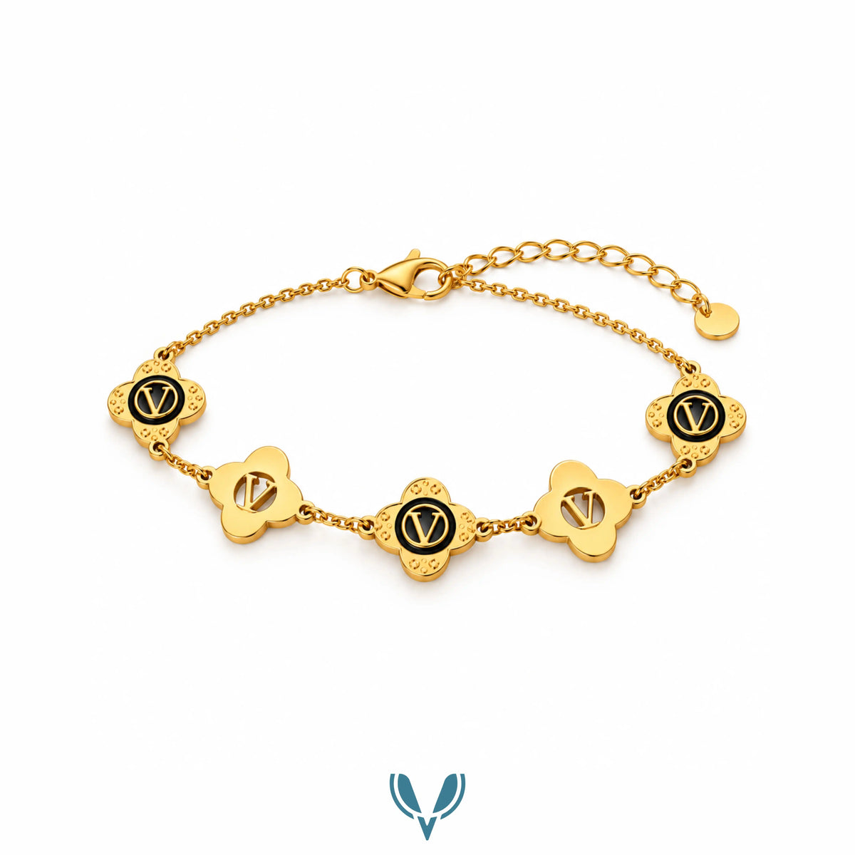 Black V Monogram Floral Bracelet