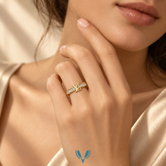 Lv' Inspired CZ Monogram Band Ring