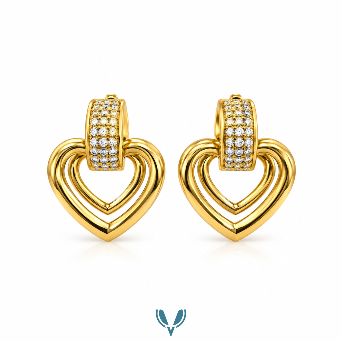 Triple Heart CZ Drop Stud Earrings