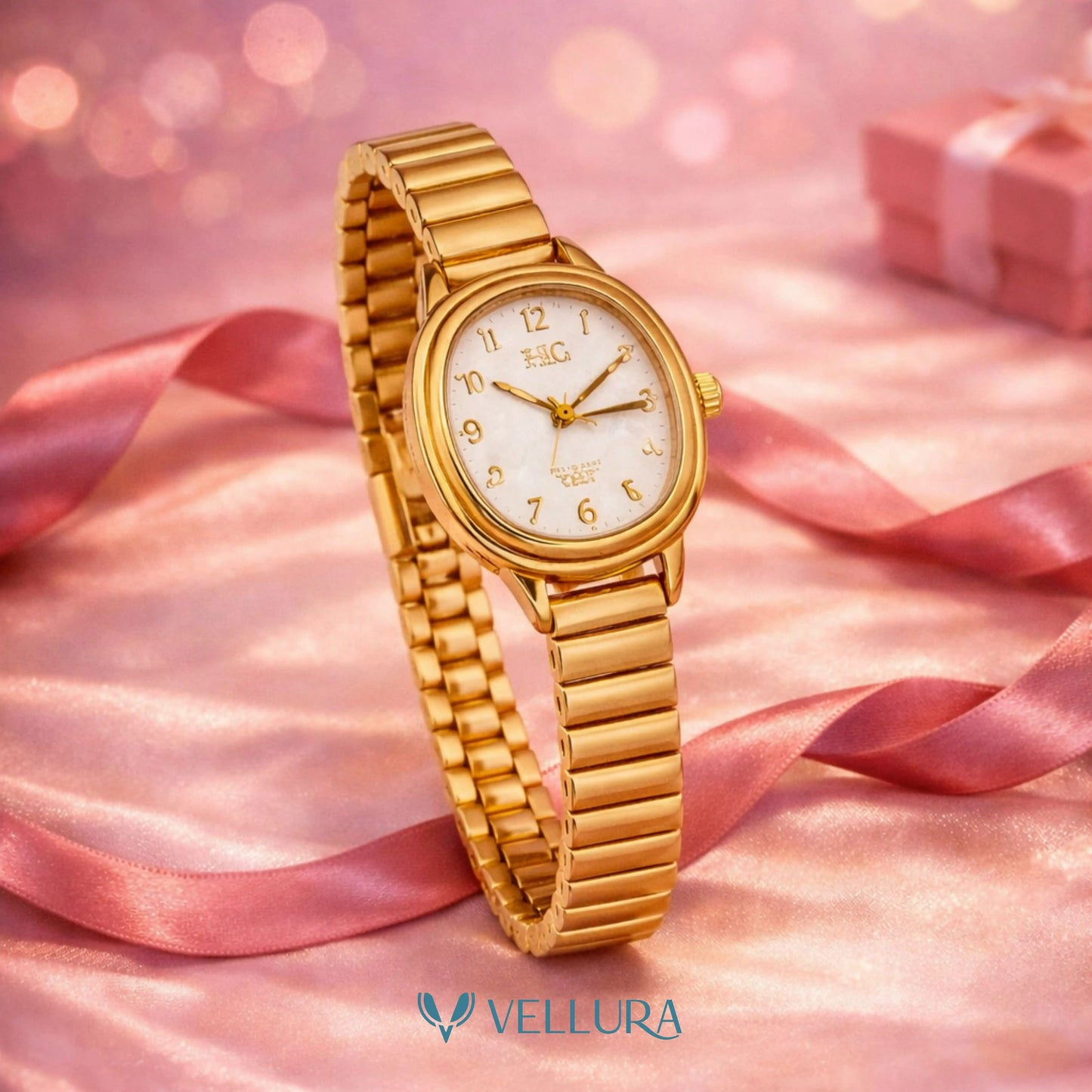 Gold Oval White Dial Bracelet Watch
