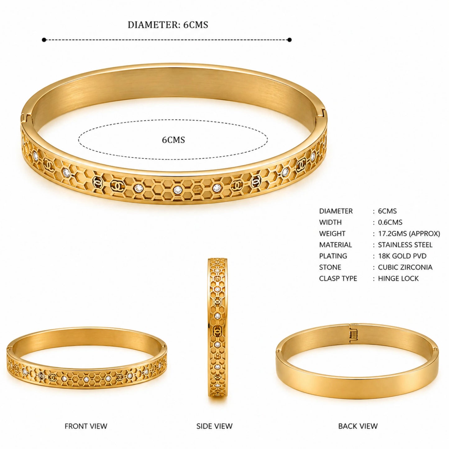 Honeycomb CZ Gold Bracelet