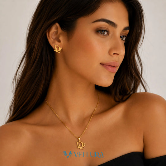 Dior Inspired Pendant Necklace & Stud Earrings Set