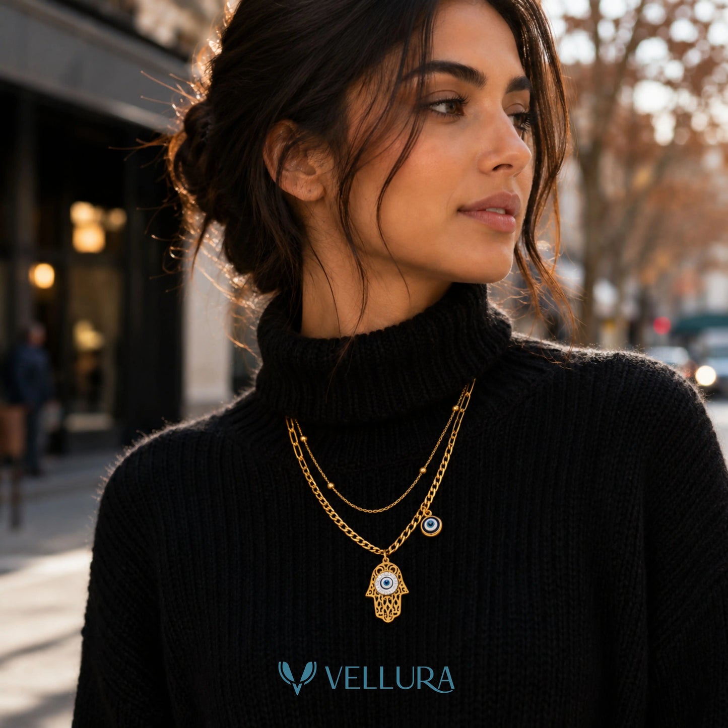 Hamsa Evil Eye Layered Necklace