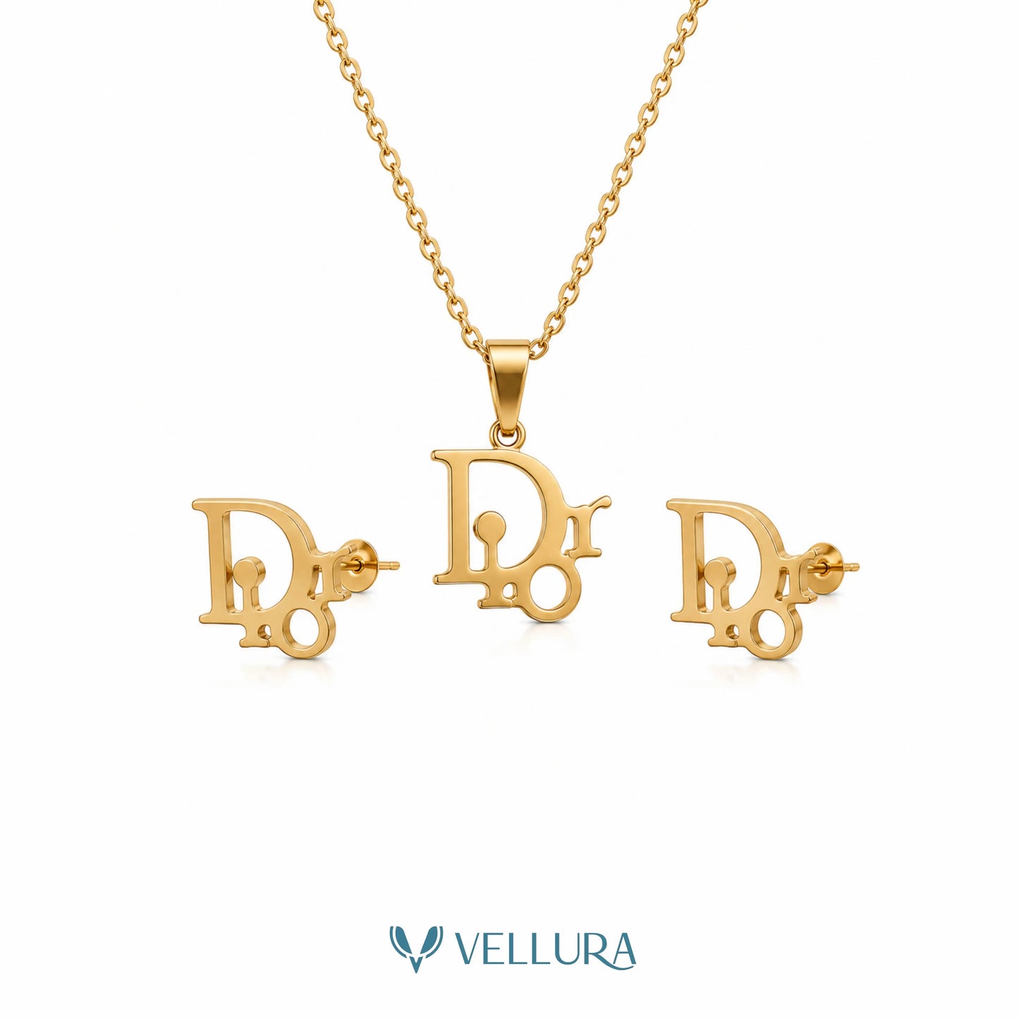 Dior Inspired Pendant Necklace & Stud Earrings Set
