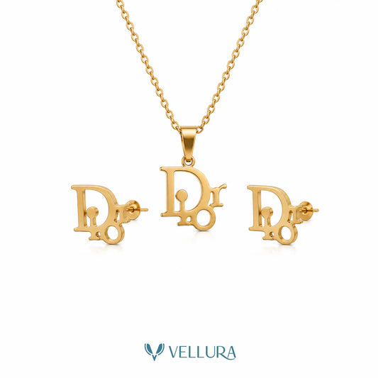 Dior Inspired Pendant Necklace & Stud Earrings Set