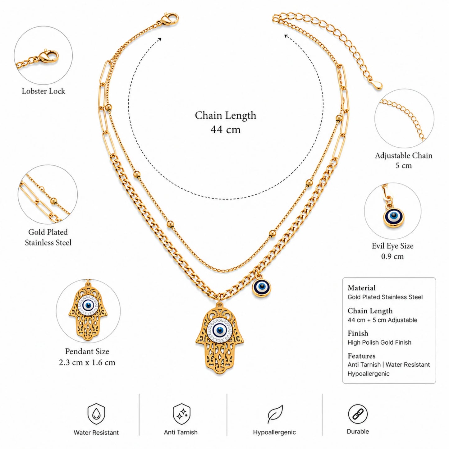 Hamsa Evil Eye Layered Necklace