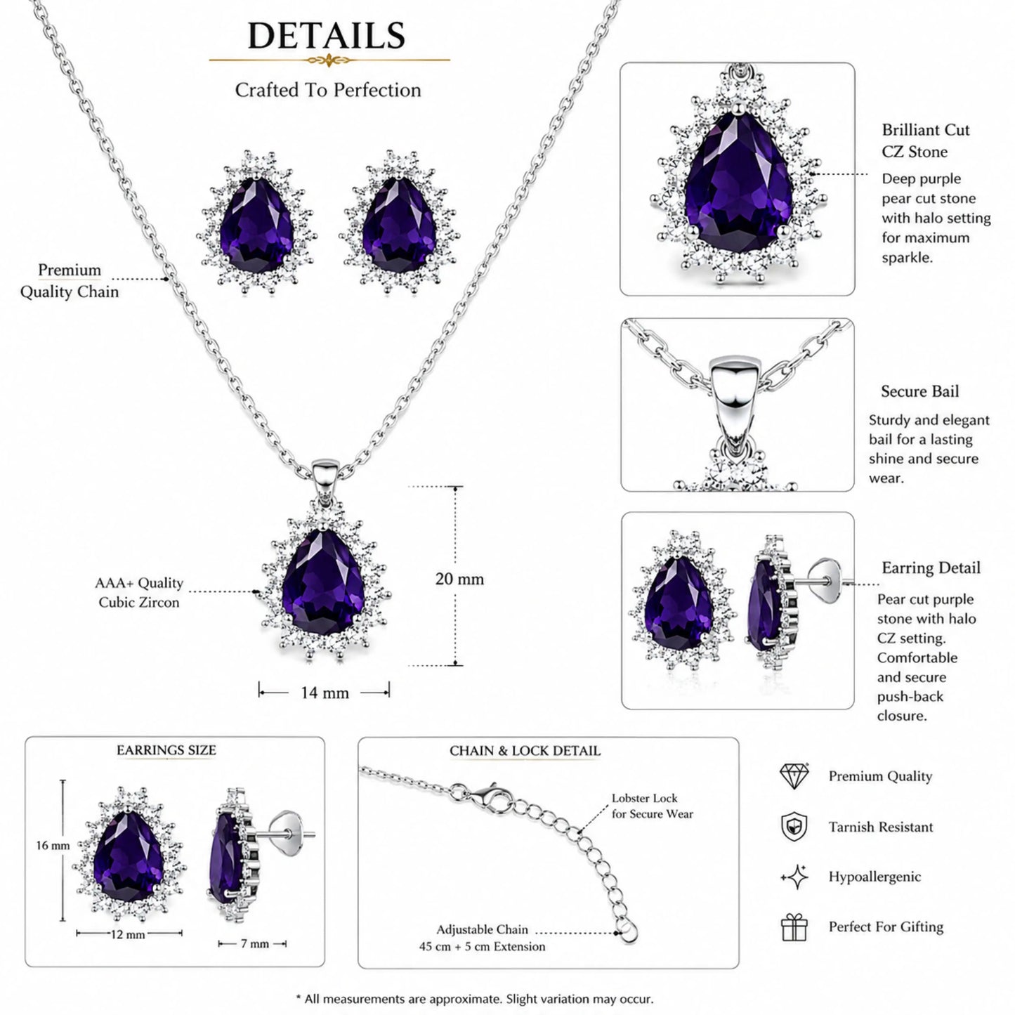 Blue CZ Teardrop Necklace Set with Earrings