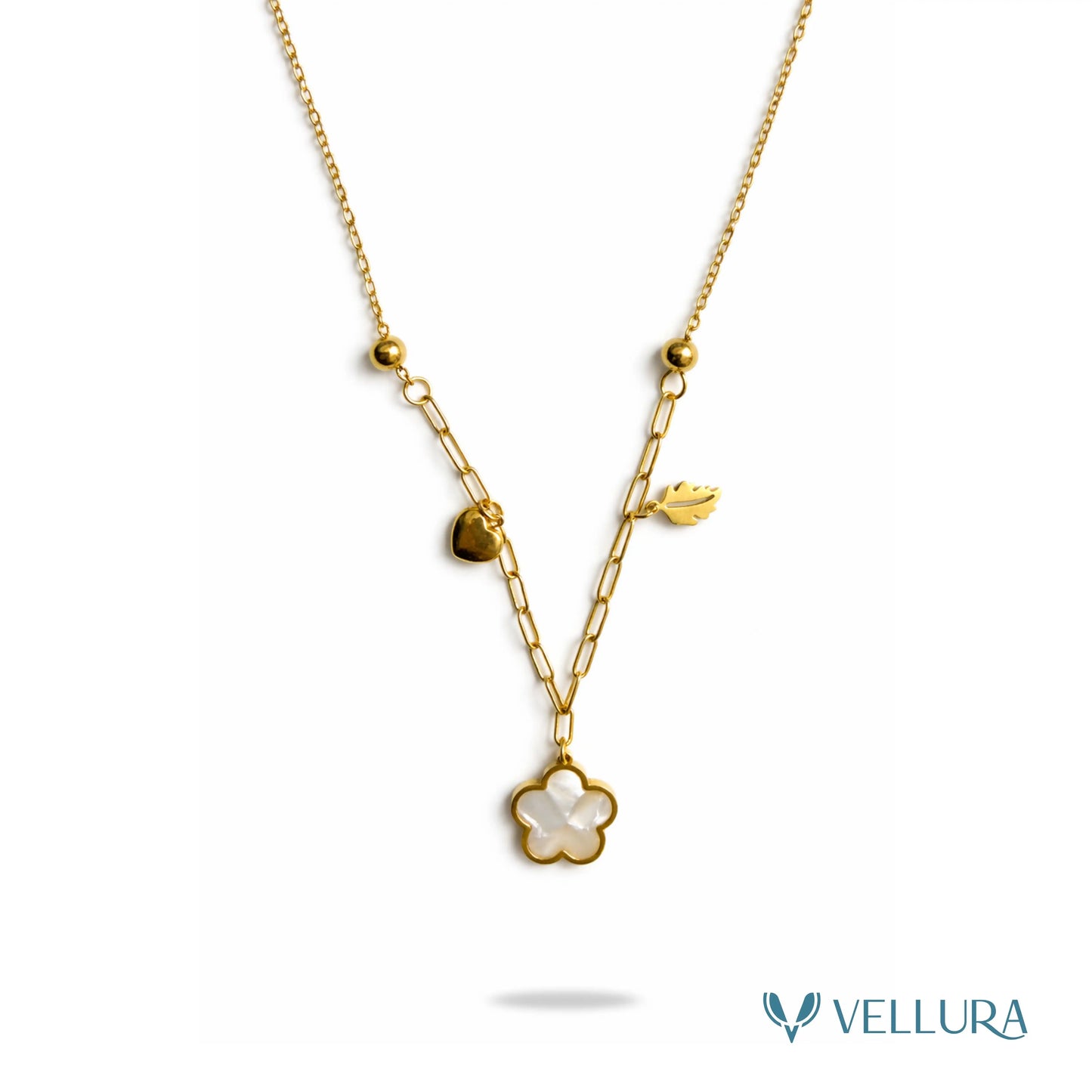White Clover Enamel Necklace