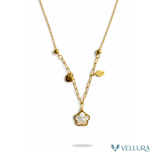 White Clover Enamel Necklace