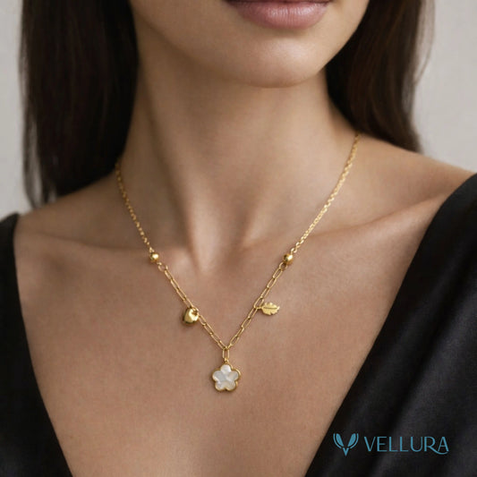 White Clover Enamel Necklace