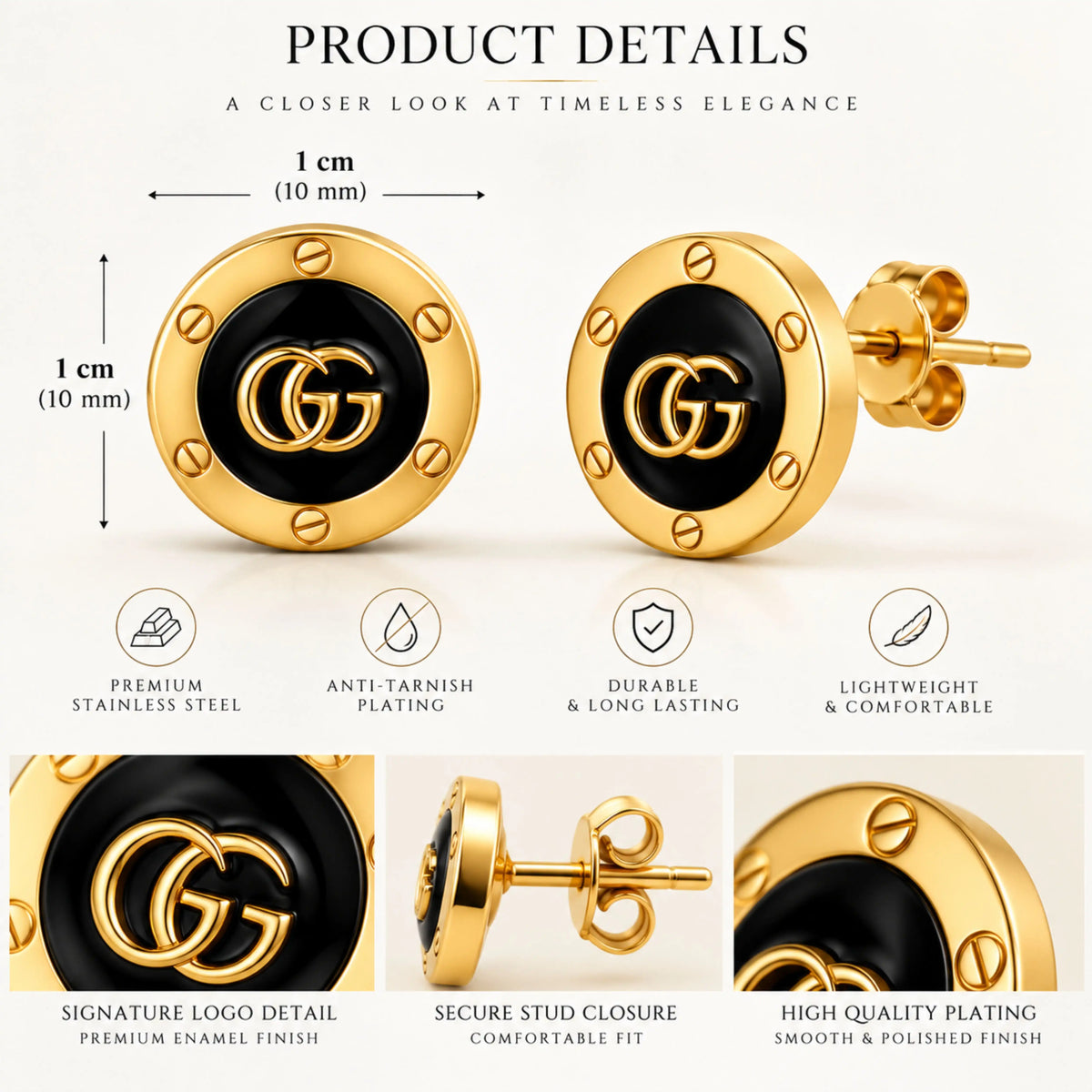 Designer Black Enamel Stud Earrings VEL-002