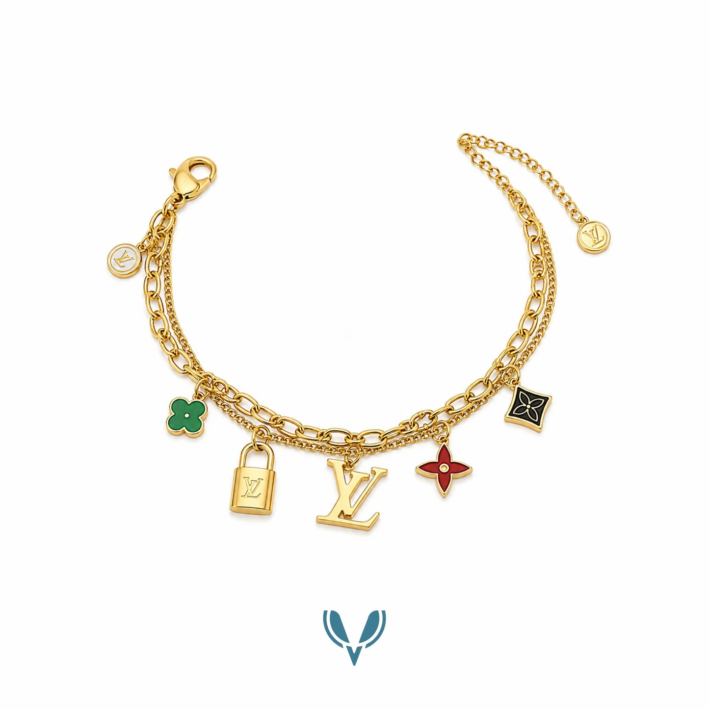 LV' x Clover Inspired Charm Bracelet