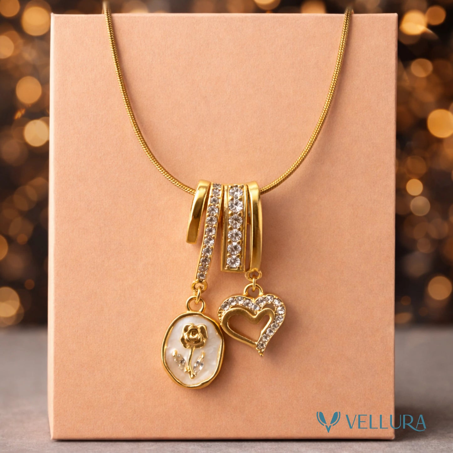Heart & Rose Charm Necklace