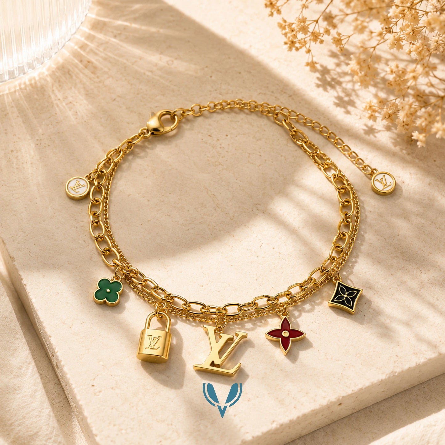LV' x Clover Inspired Charm Bracelet
