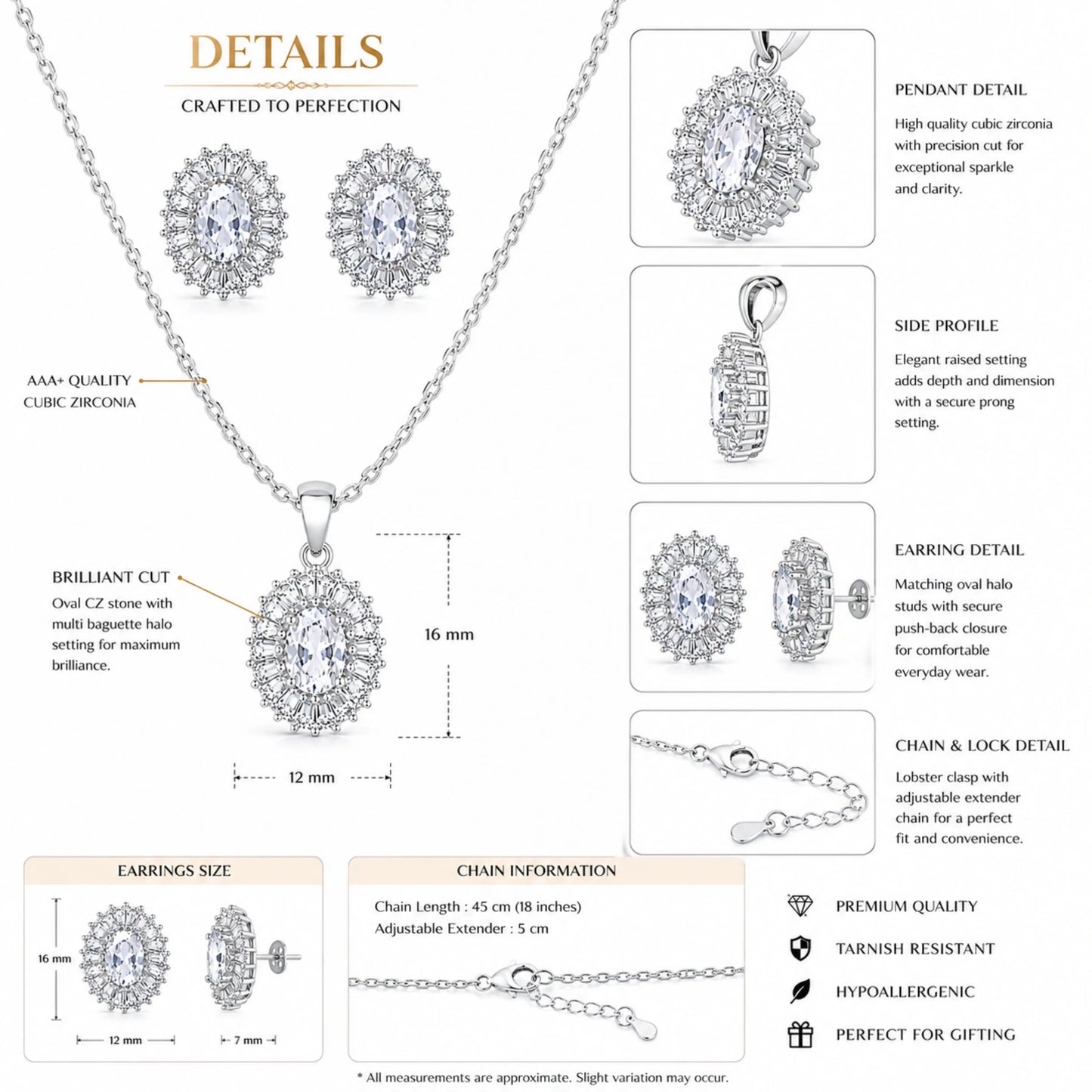 White CZ Oval Necklace Set with Earrings