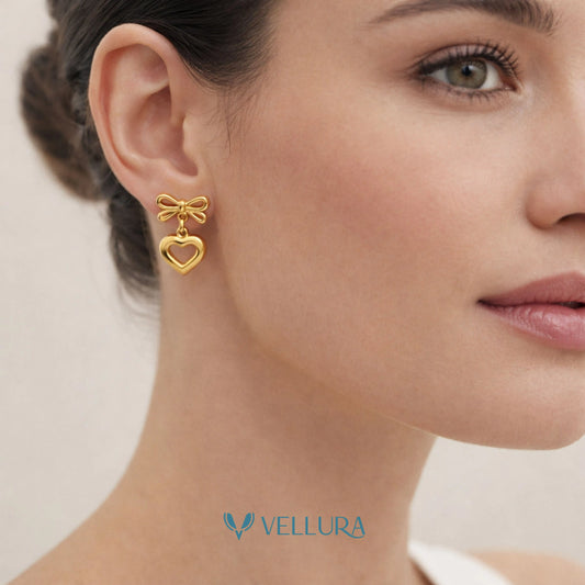 Bow Heart Drop Earrings