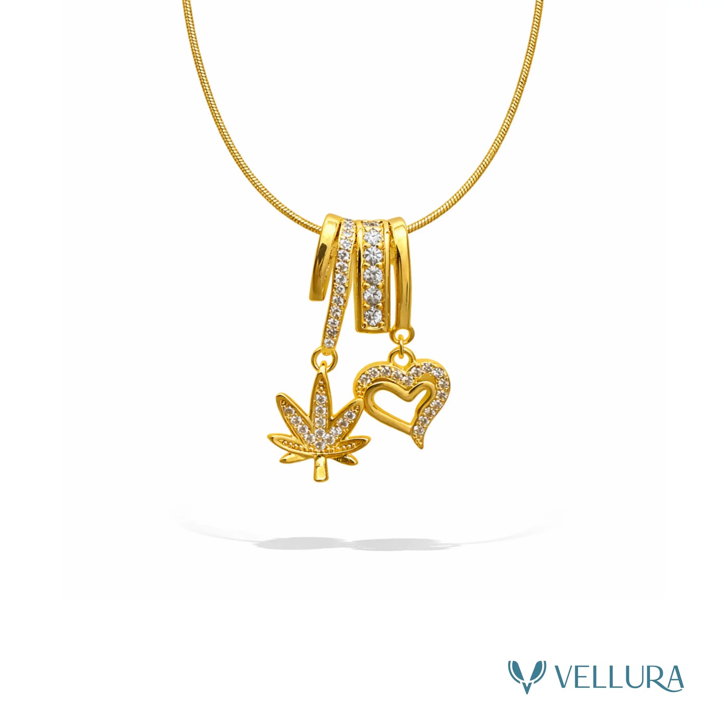 Charm Necklace with Heart & Leaf Motifs
