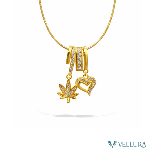 Charm Necklace with Heart & Leaf Motifs