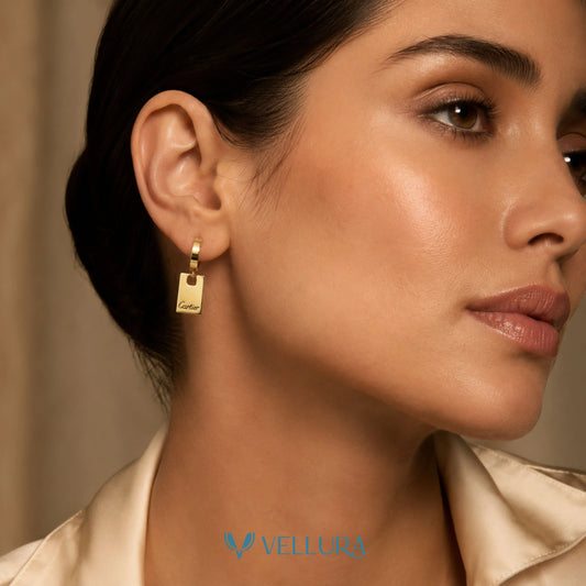 Cartier Inspired-Gold Tag Drop Earrings