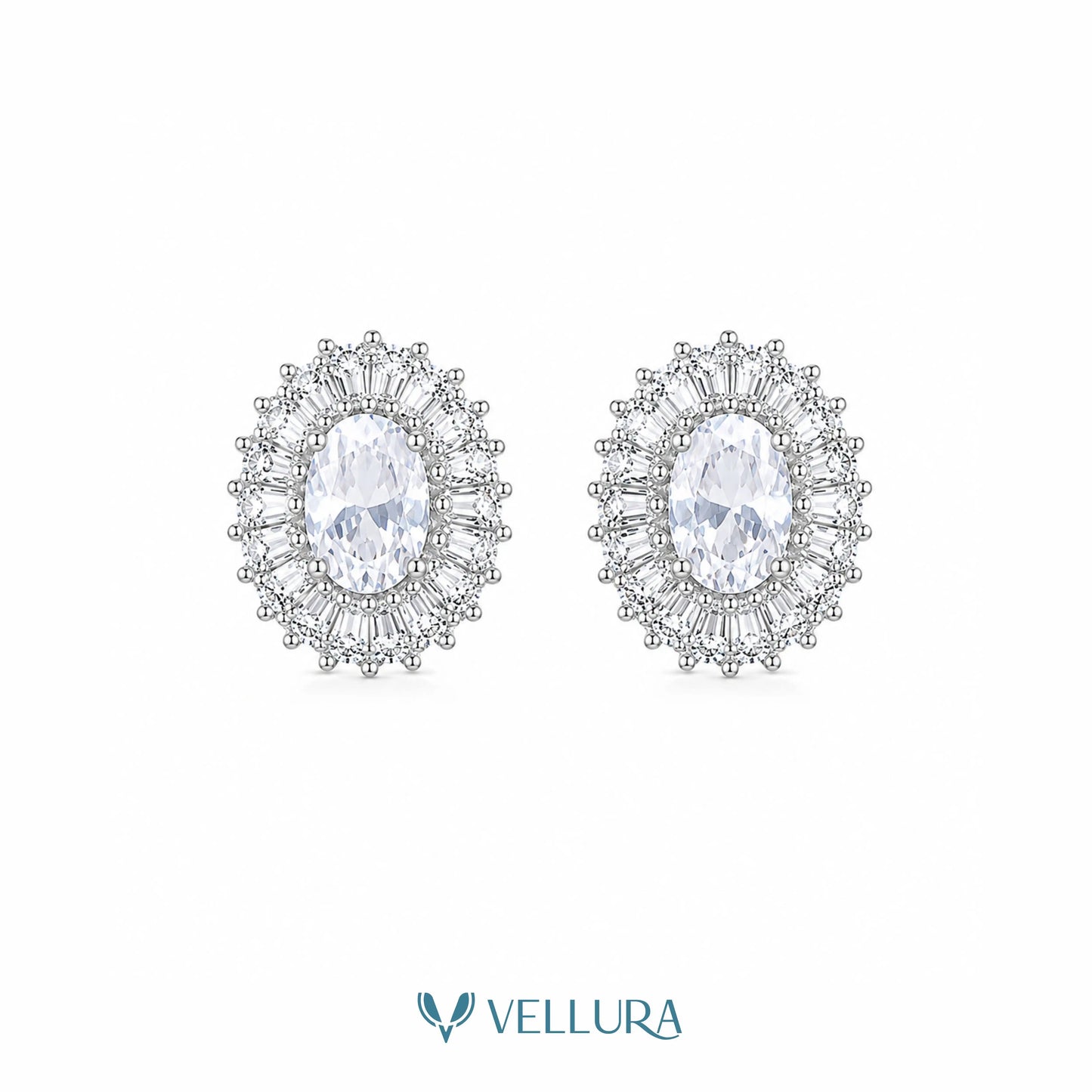 White CZ Oval Necklace Set with Earrings