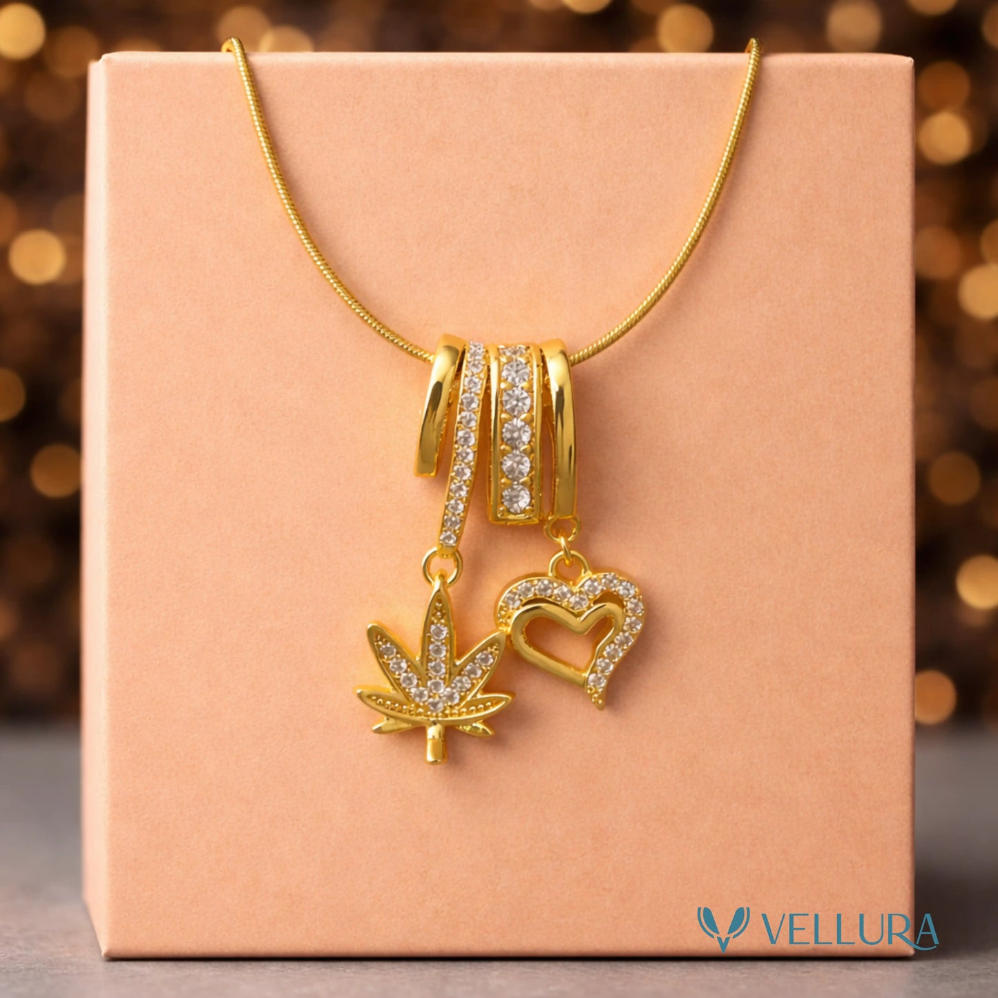 Charm Necklace with Heart & Leaf Motifs