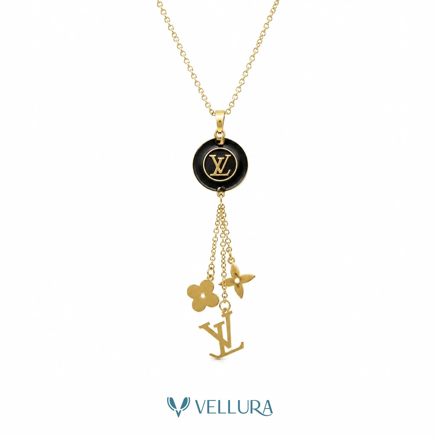 LV' Designer Inspired Black Pendant Necklace