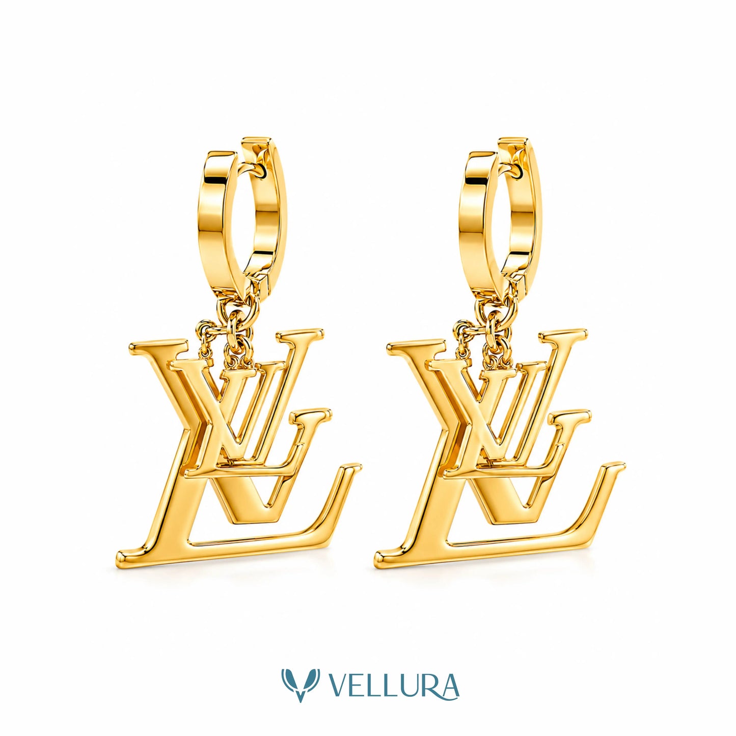 LV Inspired Gold Hoop Drop Earrings