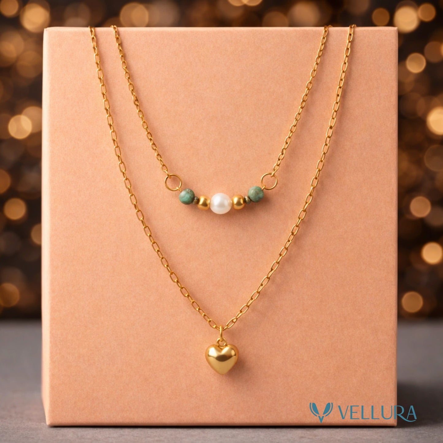 Gold Heart & Bead Necklace