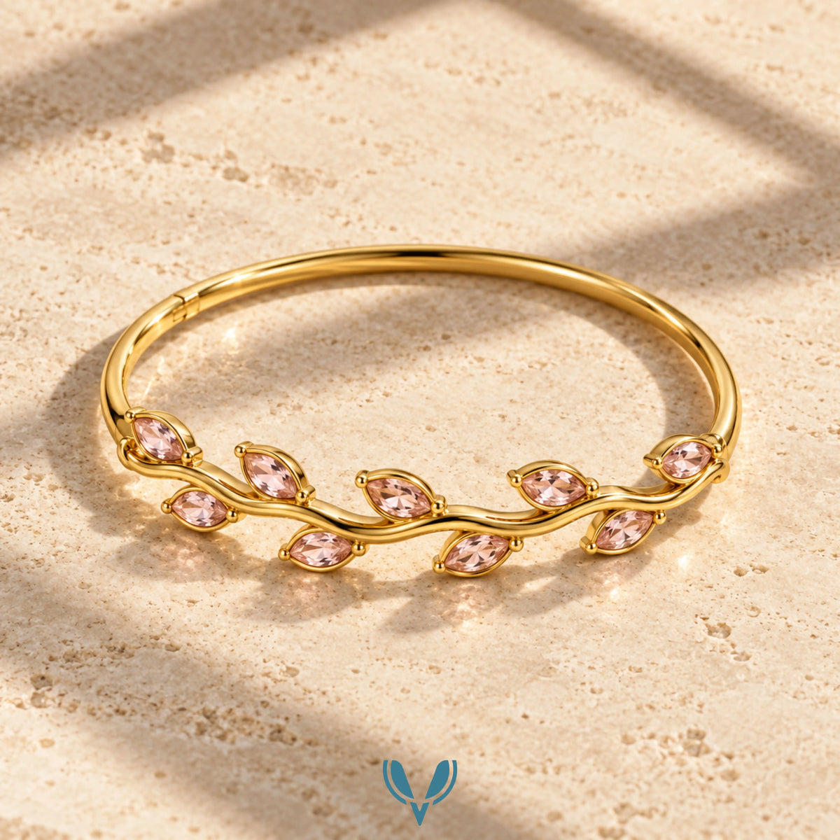 Pink Leaf Stone Bangle Bracelet