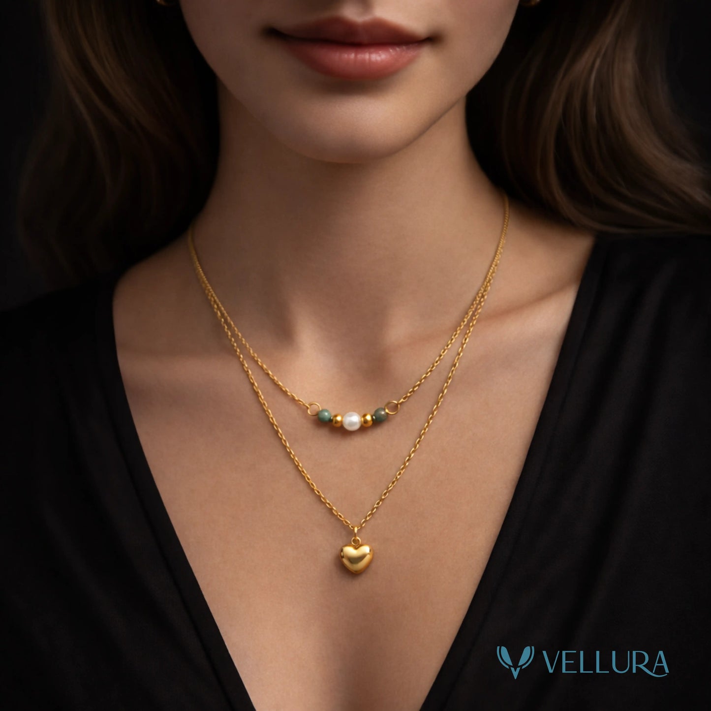Gold Heart & Bead Necklace