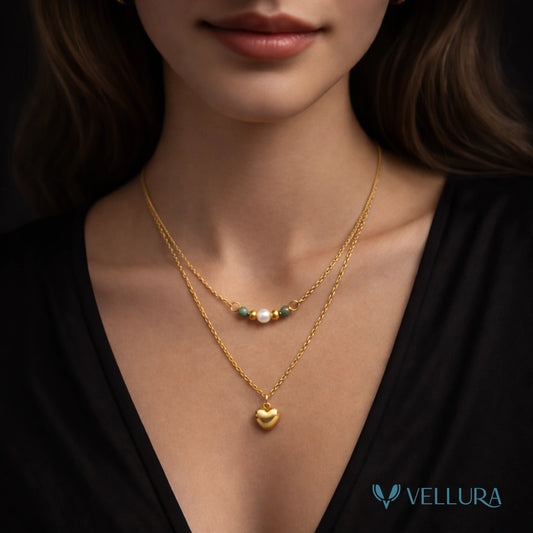 Gold Heart & Bead Necklace