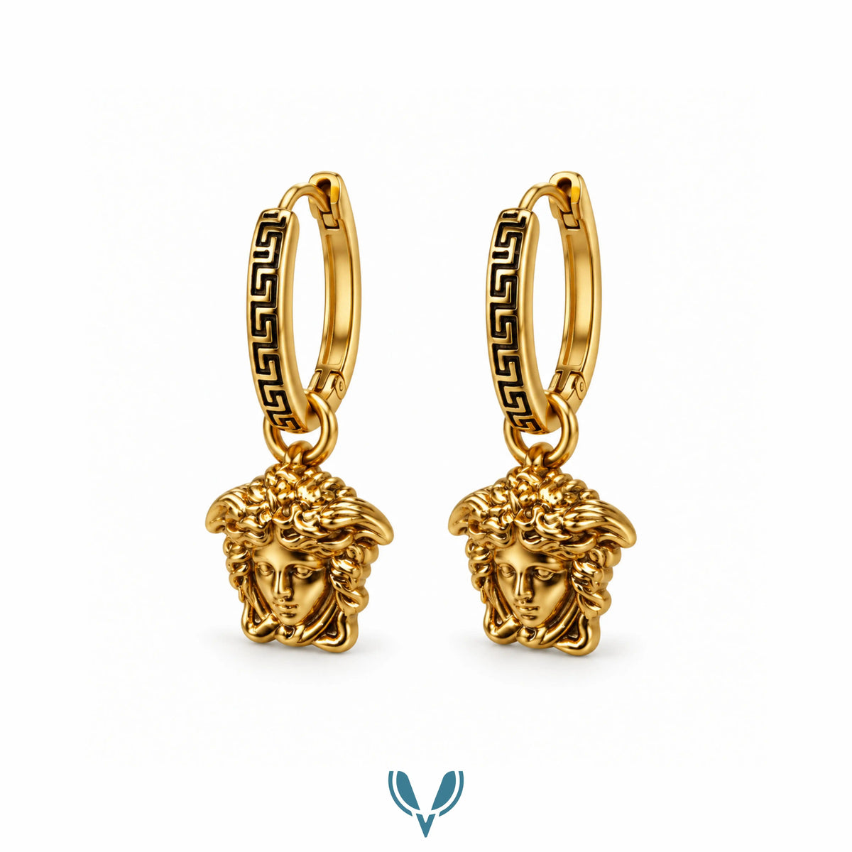 Medusa Greek Key Hoop Earrings