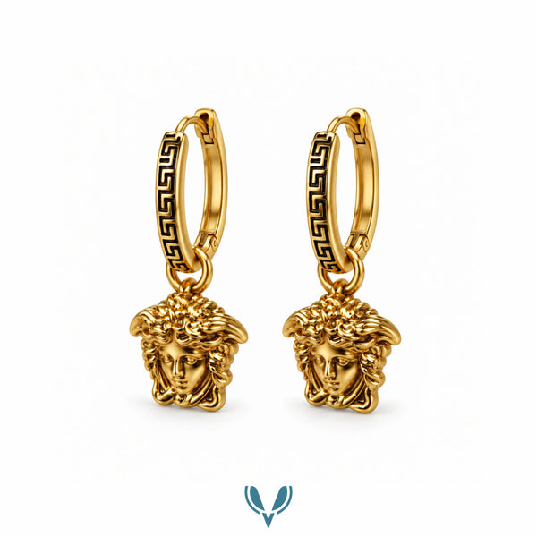 Medusa Greek Key Hoop Earrings