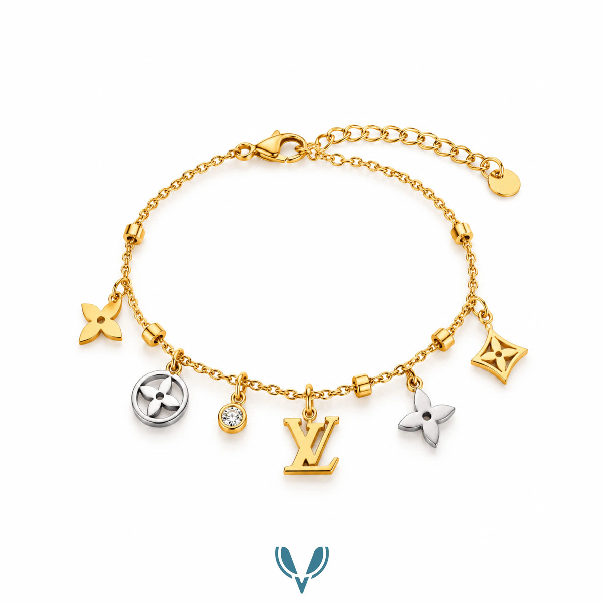 Gold & Silver Monogram Charm Bracelet
