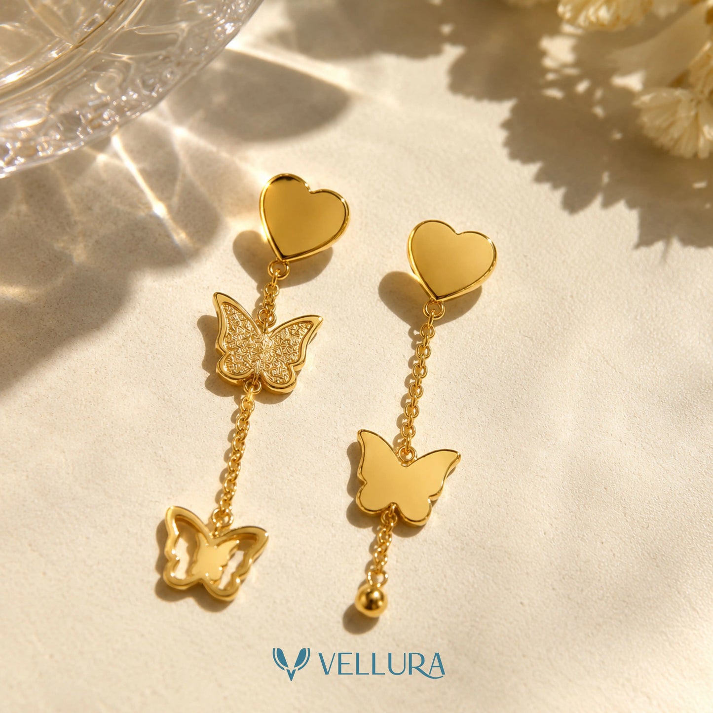 Brand Inspired Butterfly Heart Drop Earrings f