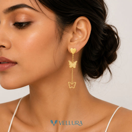Brand Inspired Butterfly Heart Drop Earrings f