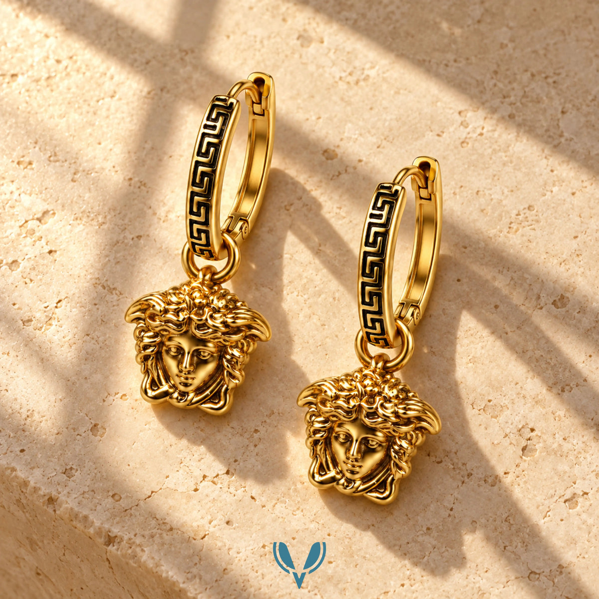 Medusa Greek Key Hoop Earrings