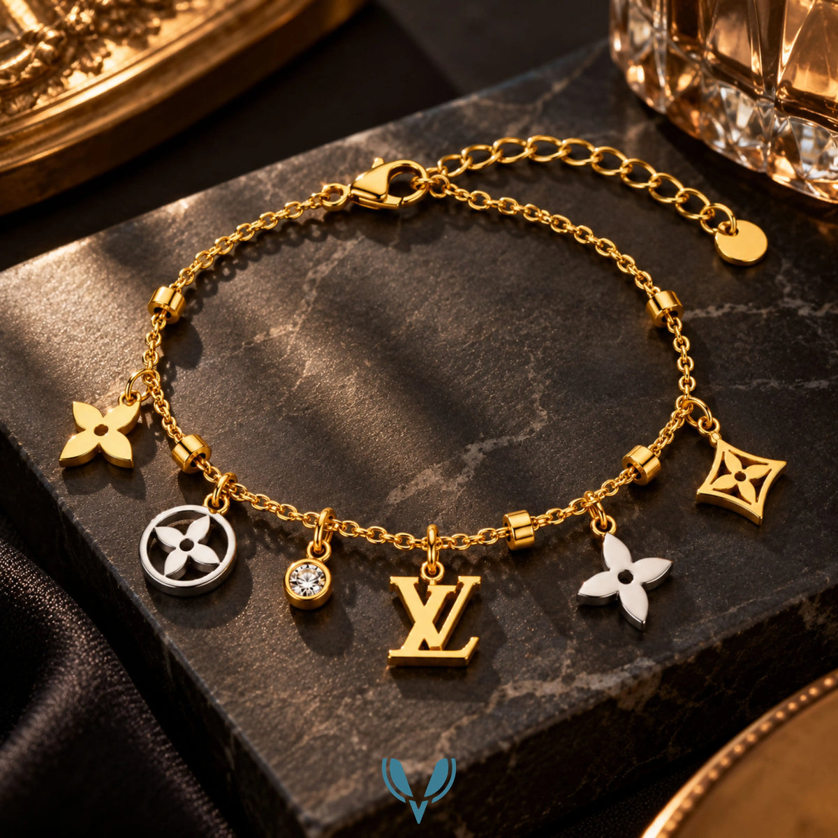 Gold & Silver Monogram Charm Bracelet