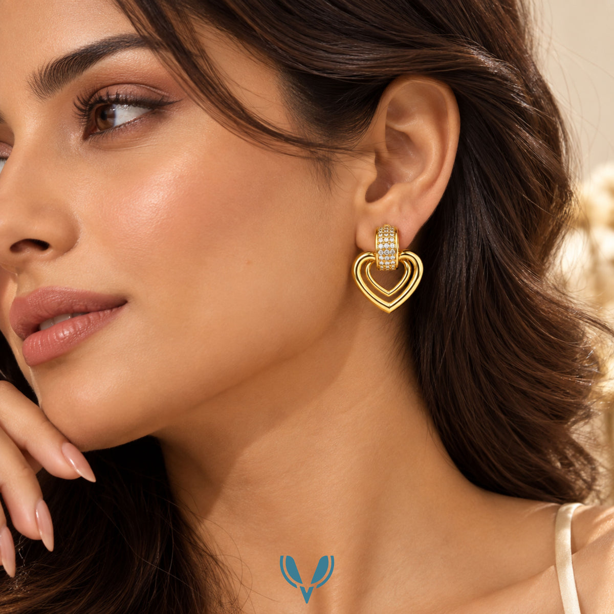 Triple Heart CZ Drop Stud Earrings