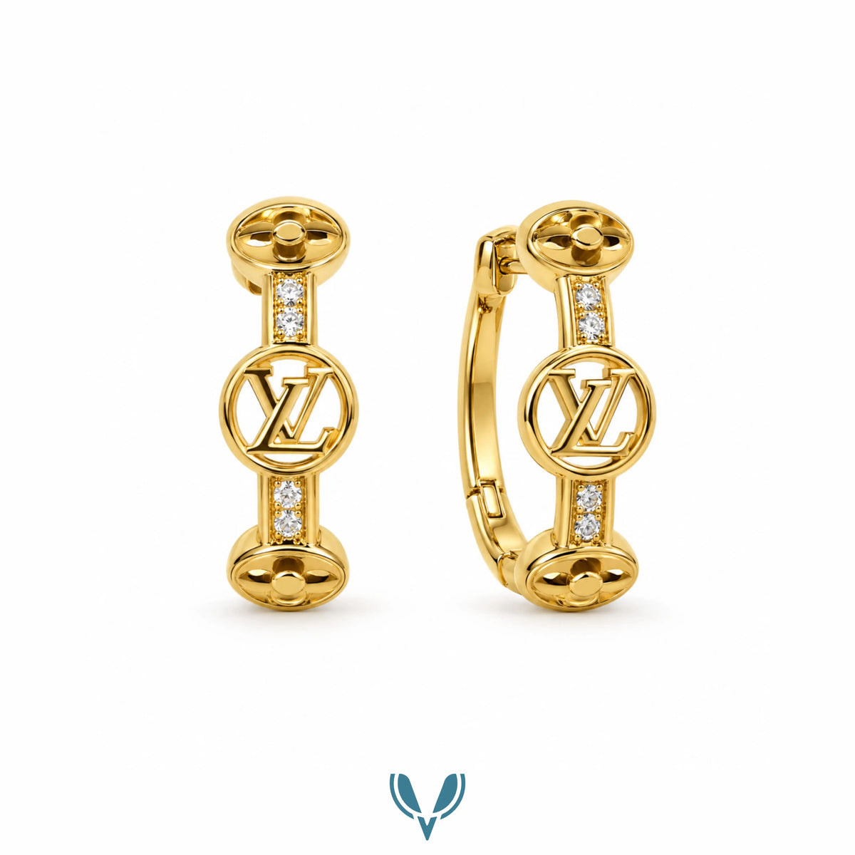 LV' inspired Monogram CZ Hoop Earrings