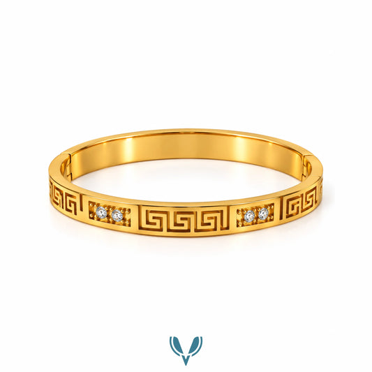 Gold Greek Key CZ Bangle Bracelet